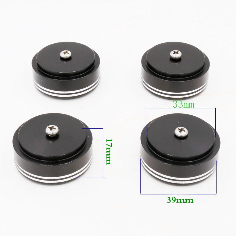 

4pcs 39 *17mm Silver / Black Full Aluminum Audio AMP Speaker Feet Screw Thread Spikes PC Machine Mats Pads