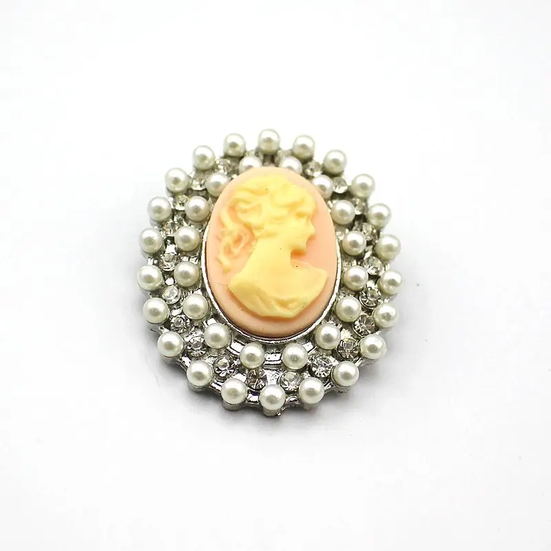 Mode Vintage Stil Harz Rosa Cameo Zwei Reihen Simulierte Perlen Broschen Für Frauen Mädchen Hijab Pins Schmuck Artikel KEINE.: BH7097-B