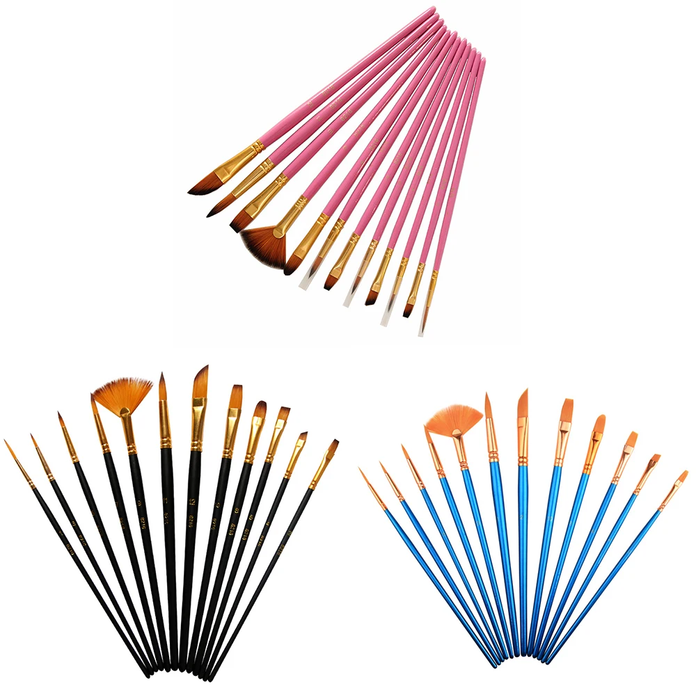 12 Pcs ชุดแปรงทาสีศิลปินไนล่อนจิตรกรรมภาพวาดแปรงแปรงภาพวาด Supplie