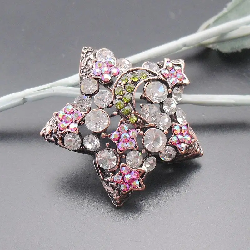 1 Piece Small Rhinestone Crystal Star Alloy Fashion Costume Jewelry Red Bronze Plated Brooch Pin for Women Gift Item No.: BH7032