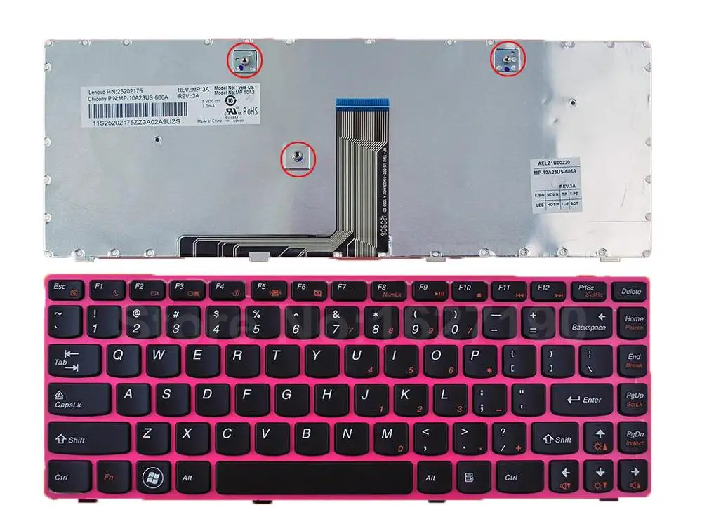 

US Keyboard For LENOVO Z380 Z480 Z485 G480 G485 PINK FRAME BLACK PN:25202175 MP-10A23US-686A