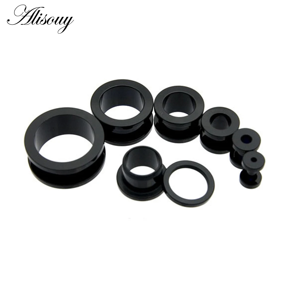 Alisouy 2 pieces fashion Black Acrylic Ear Expander Plug & Tunnels Jewery Ear Gauges Piercing 2mm to 24mm body jewelry for men