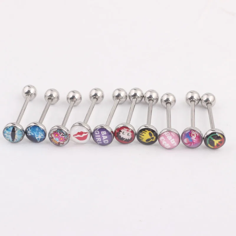 Dome Logo Barbell Various Designs Logo Tongue Ring One of Each 50 Styles Lot of 50pcs Body Jewelry