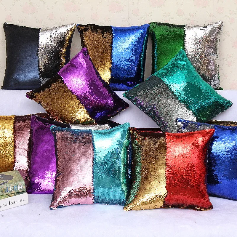 DIY Mermaid Sequin Cushion Magical Pink Throw Pillowcase 40cmX40cm Color Changing Sofa Bed Decor Decorative Reversible