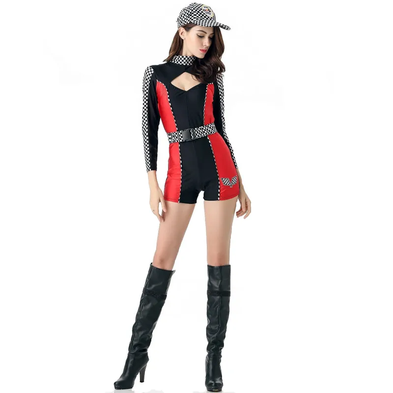 Red Sexy Women Halloween Racing Girl Costumes Female Race Queen Suits Cosplay Carnival Purim Nightclub Bar Role Play Party Dress