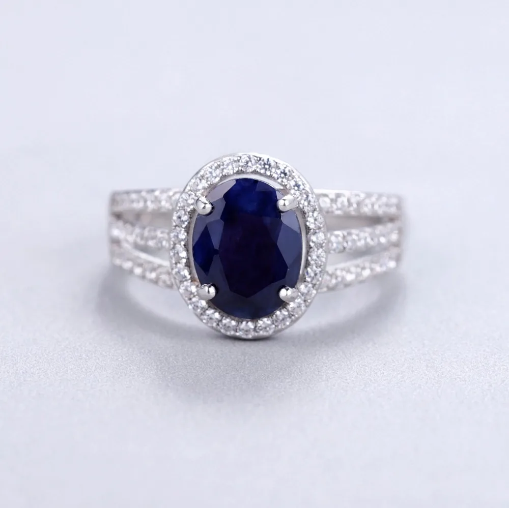 Ring Gem\'s Ballet Natural Oval Blue Sapphire Rings Solid 585 14K 10K 18K Gold 925 Silver Gemstone Cocktail Ring For Women