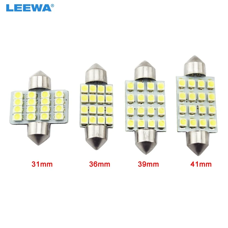 

LEEWA 200pcs White Auto LED Bulbs 31mm 36mm 39mm 41mm 16-SMD 1210/3528 Chip Festoon Dome Map Cargo Car LED Light #CA1216