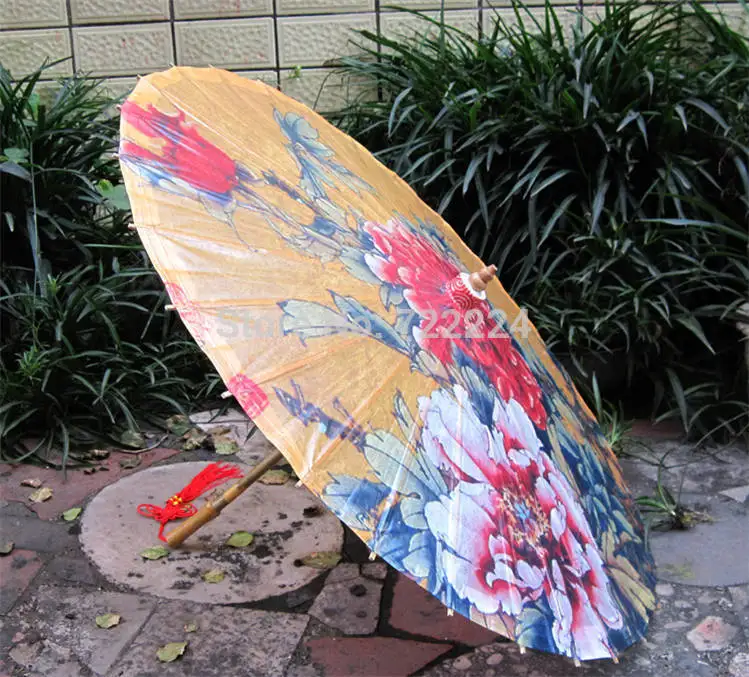 Dia 84CM chinese handmade peony picture long-handle oiled paper umbrella decorative dance props water-proof women umbrella