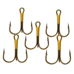 100pcs 35647 Golden Barbed Hooks High Carbon Steel Round Bent Treble Triple Artificial Lure Jig Fishhook Size 10# 8# 6# 4# 2#