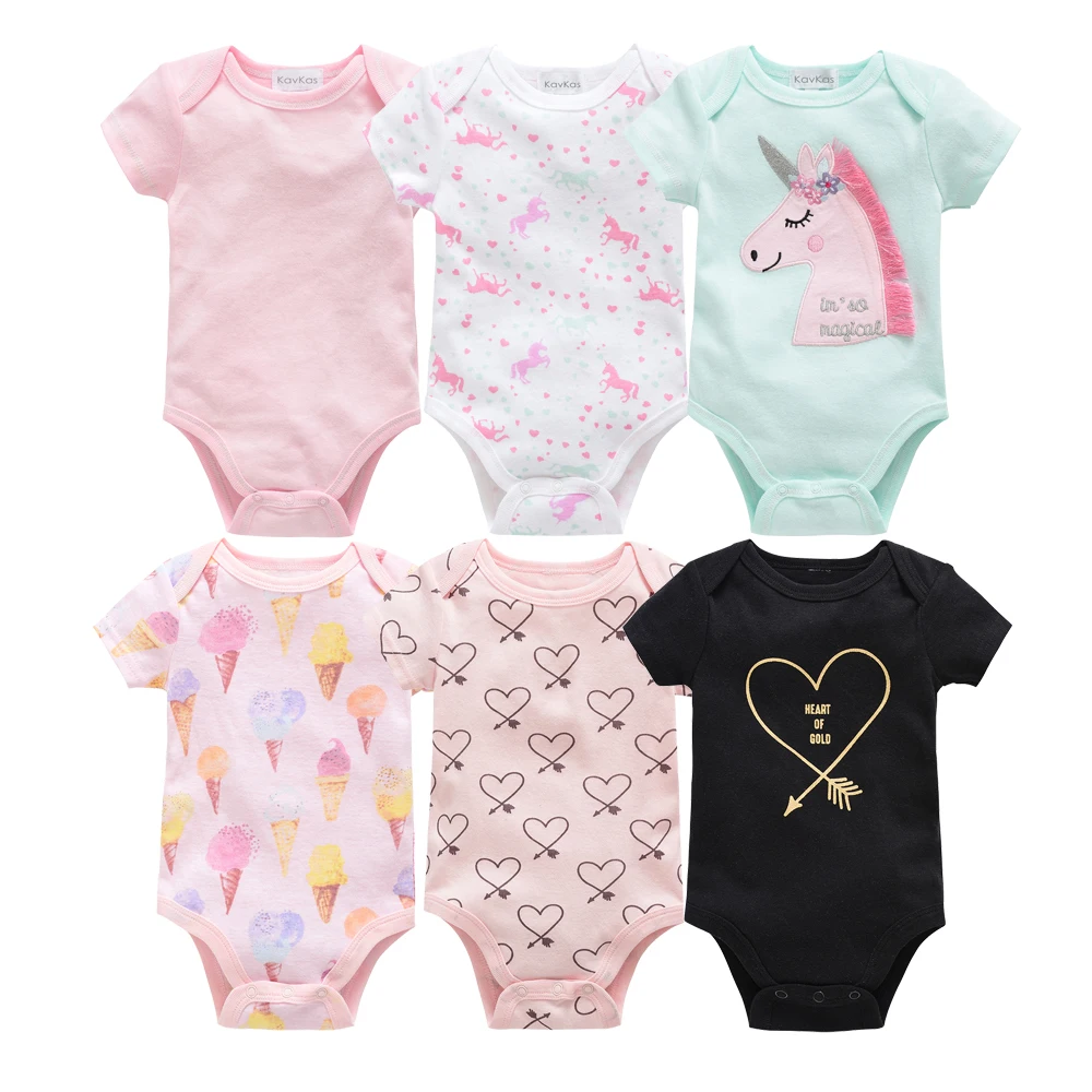 Kavkas Baby Girls Bodysuits 6 pcs/lot Summer Cotton Baby Clothes Short Sleeve Newborn body bebe 0-3 months Infant Clothing