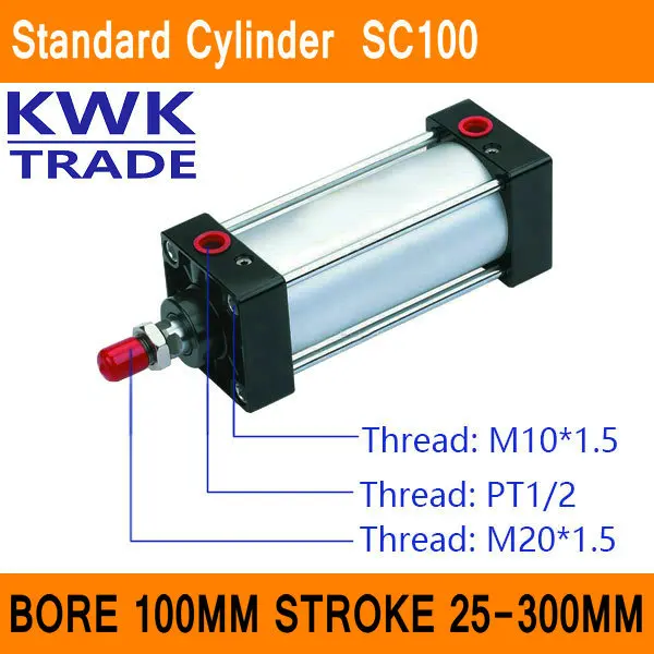 

SC100 Standard Air Cylinder Mini Valve CE ISO Bore 100mm Strock 25mm to 300mm Stroke Single Rod Double Acting Pneumatic Cylinder