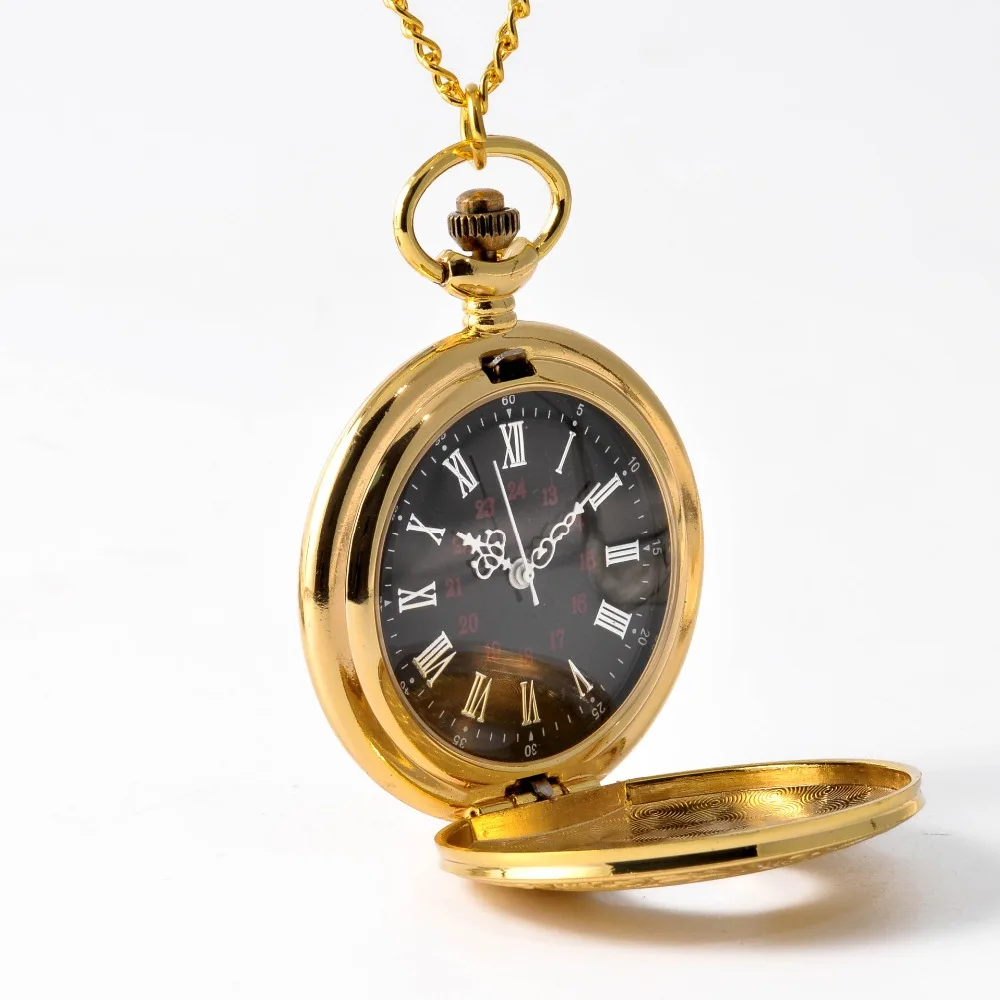 TFO Vintage Gold Roman Steampunk Pocket Watch Quartz Necklace Pocket Men's and Women's Clock