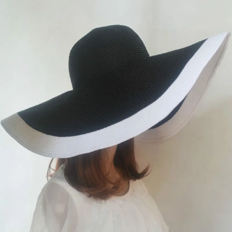 2017 new Women Wide Brim Hat Floppy Derby Hat Large Summer Beach Sun Straw Hat Cap