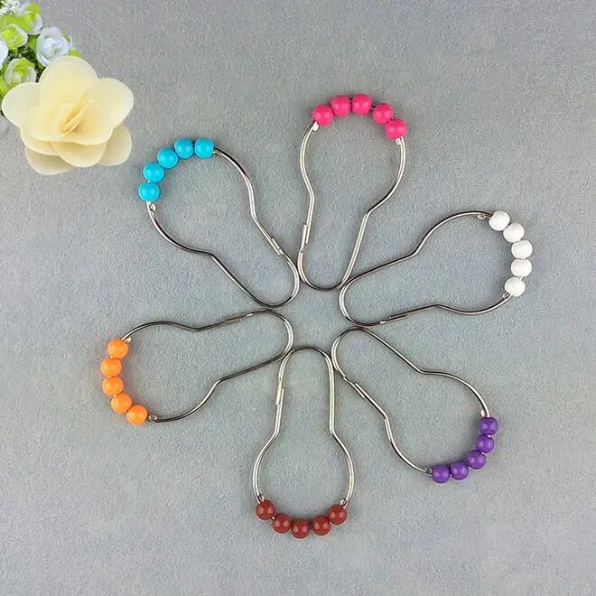 

Free shipping Candy color metal 5 Roller Ball Shower Curtain Rings Hooks ss1818