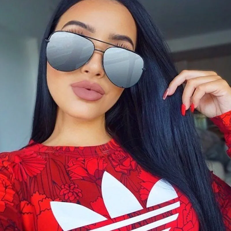 Flat Top Aviation Sunglasses Women UV400 Retro Brand Designer Luxury Mirror Sun Glasses For Female Ladies Metal Frame Eyewear