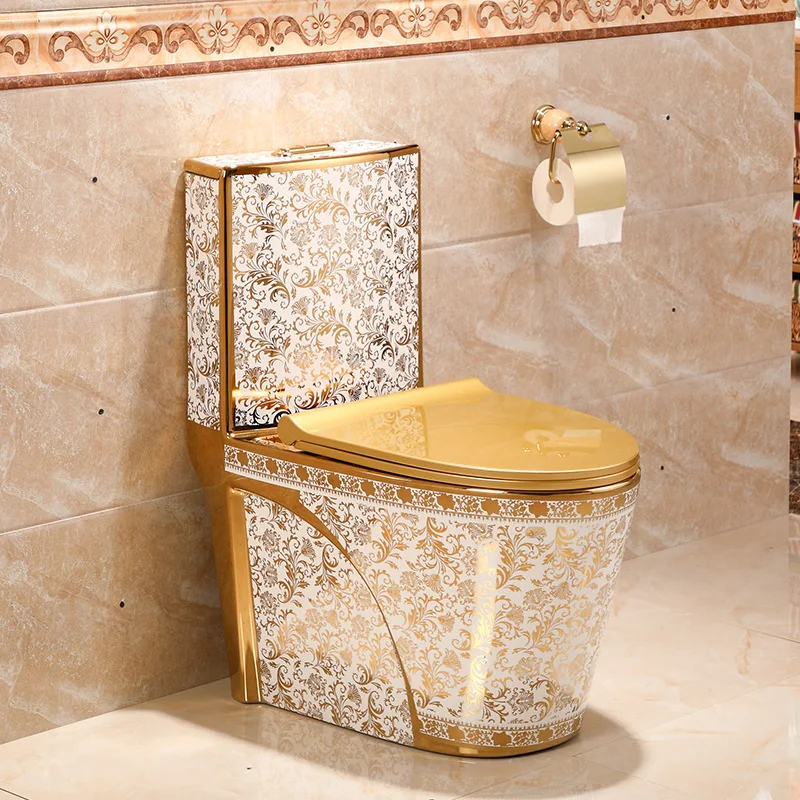 

Toilet Siphon Household Toilet Water Saving Deodorizing And Slow Down porcelain ceramic Toilet seat gold