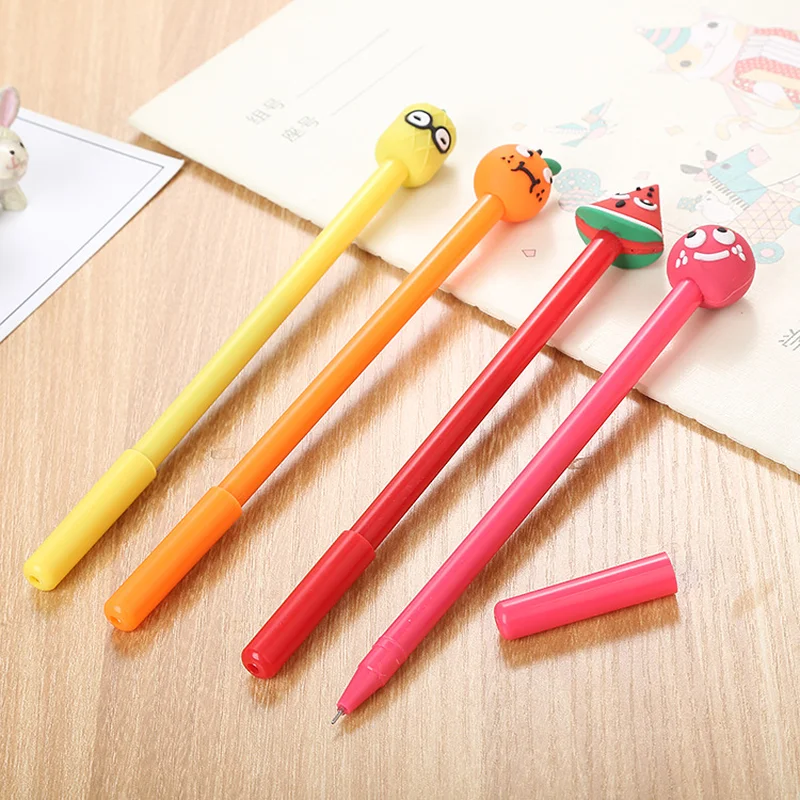 100 Pcs Creative Three-dimensional Fruit Neutral Pen Cartoon Learning Stationery Cute Office Supplies Water-based Signature Pen