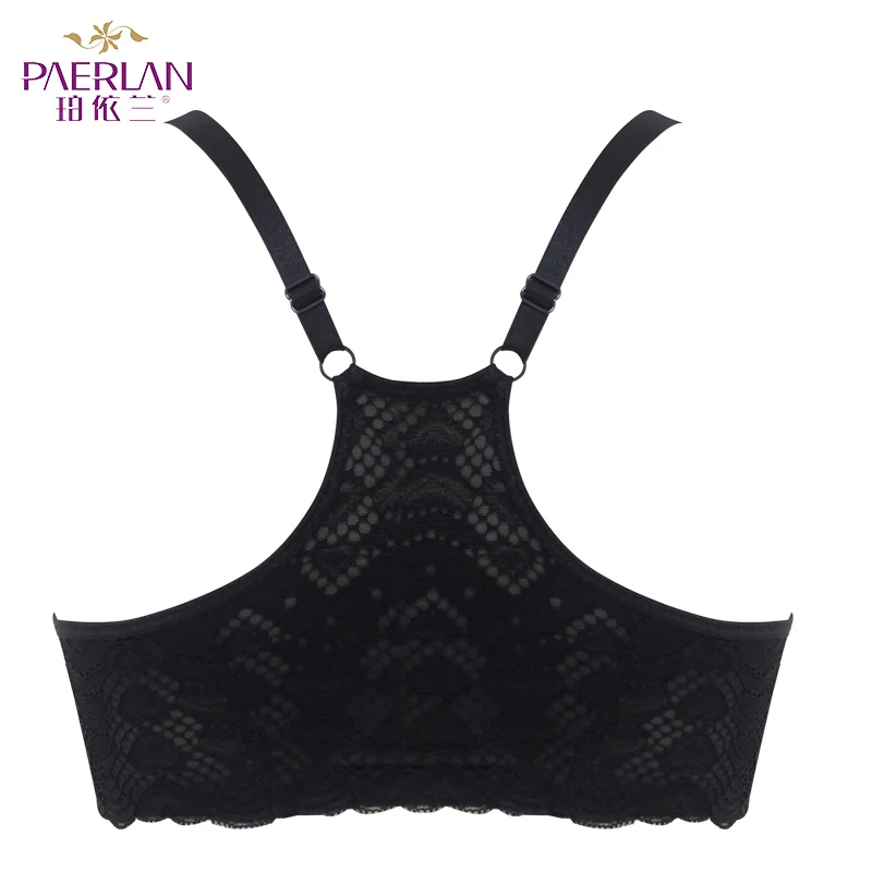 PAERLAN Wire Free  Front Closure Push Up Women Bra 5/8 Cup Bow Floral Lace Small chest sexy back vest type Seamless underwear