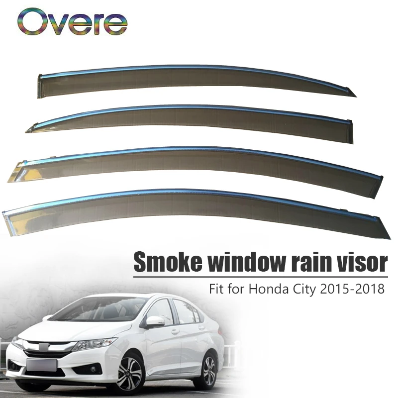 OVERE NEW 1Set Smoke Window Rain Visor For Honda City 2015 2016 2017 2018 Styling ABS Vent Sun Deflectors Guard Accessories