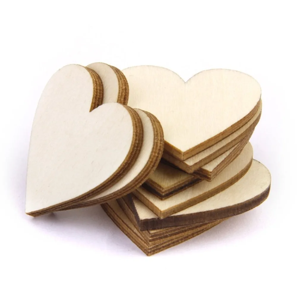 25 PCS/Pack 30mm Wood Color Blank Heart Wood Slices For Wedding Ornaments DIY Crafts Scrapbooking Supplies Graffiti Buttons