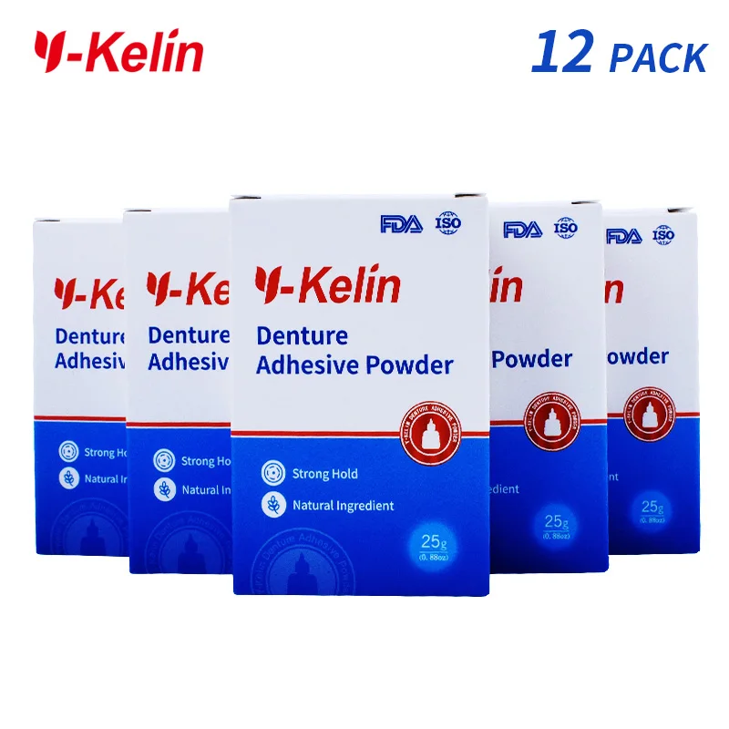 Y-kelin Denture Adhesive 300g (25g*12 Packs) Super Strong Hold Comfortable & Convenient Form New Sensitive Gum 1 year supply