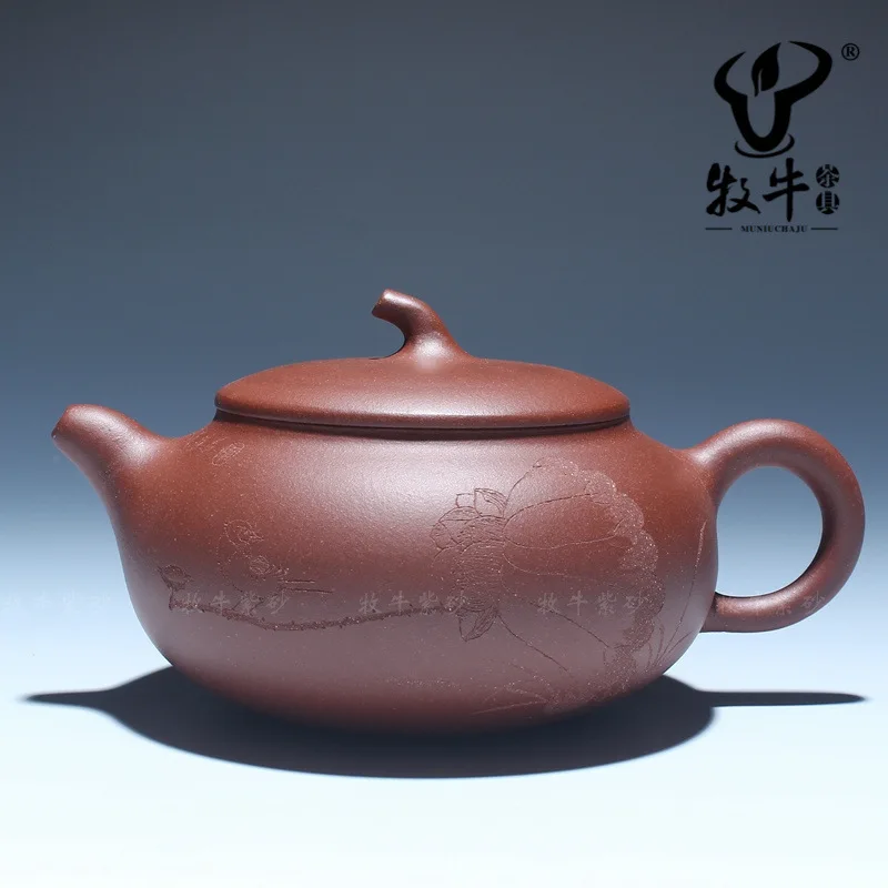 The exquisite carving of Yixing purple clay teapot in 320 ml of high-grade static teapot kungfu tea set