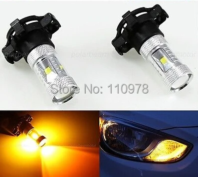 2x No Error White/Amber 30W CREE Chips PY24W 5200s PGU20-4 LED Front Turn Signal Lights Indicator Bulbs For Audi BMW Mercedes