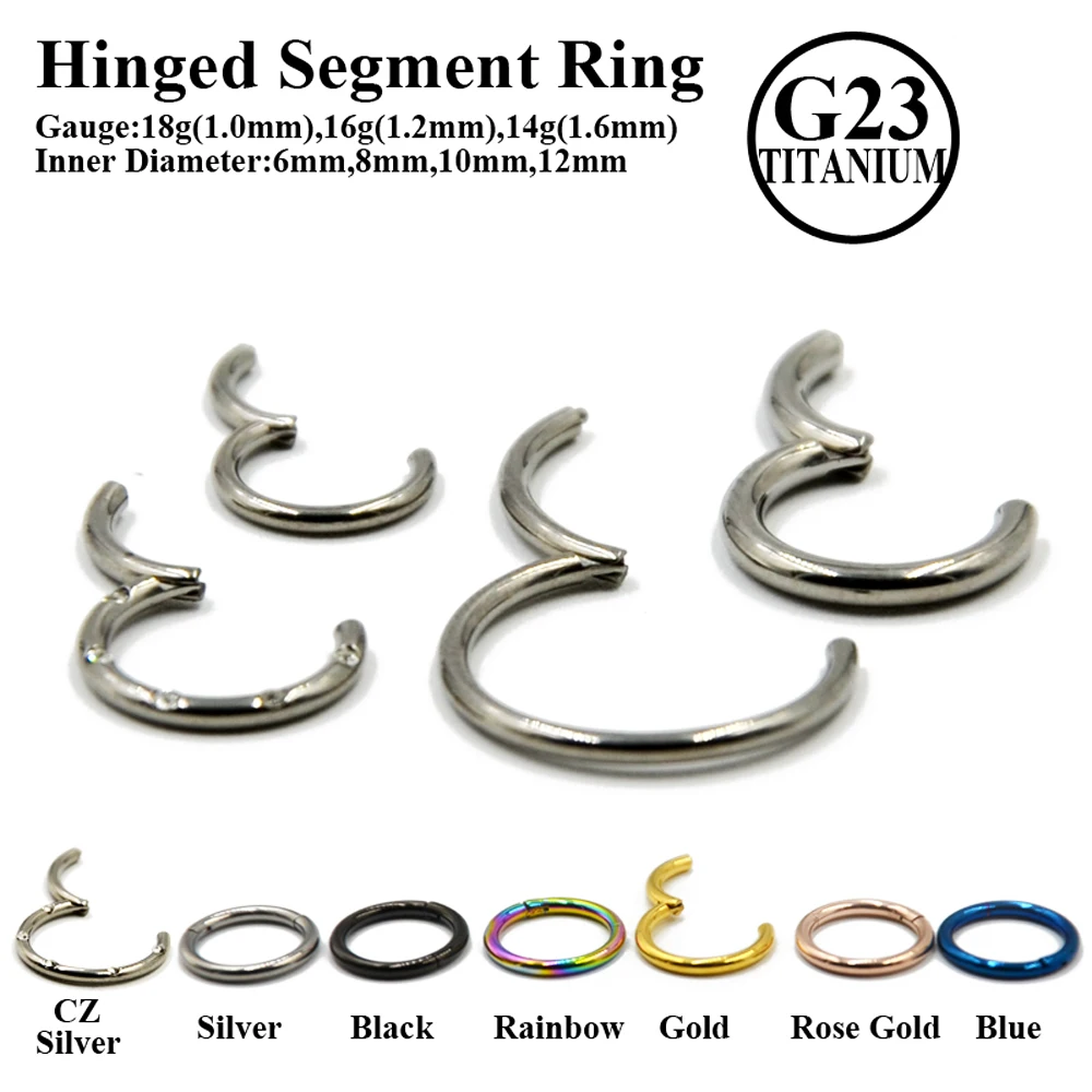 Showlove-10PC Titanium CZ Gem Segment Sleeper Labret Ring Lip Nose Ring Cartilage Earring Nose Hoop Piercing Jewelry