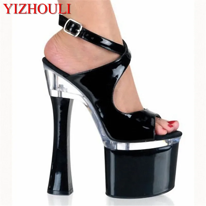 

New Peep Toe Pumps 18cm High Heel Sandals Sexy Bridal Shoes Crystal Model Shoes Gladiator With Ankle Strap Pole Dancing Shoes