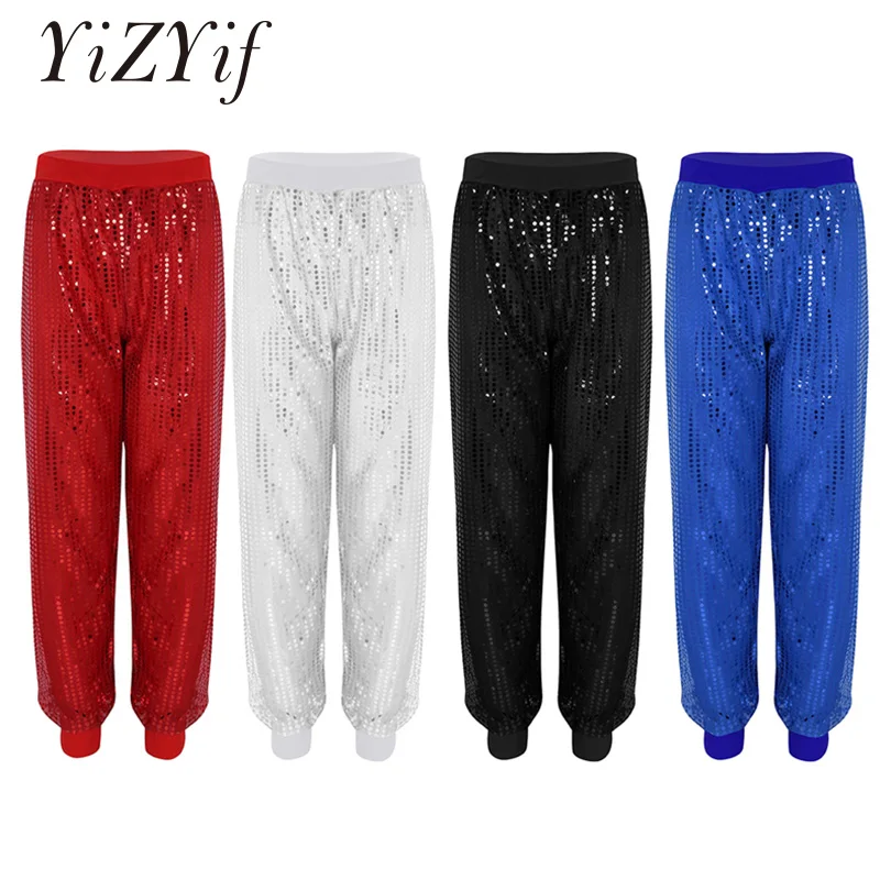 YiZYiF Women hip hop pants Glitter Sequins Hiphop Dance Costume performance Shinny Bloomers Trousers Clubwear Harem Pants Women