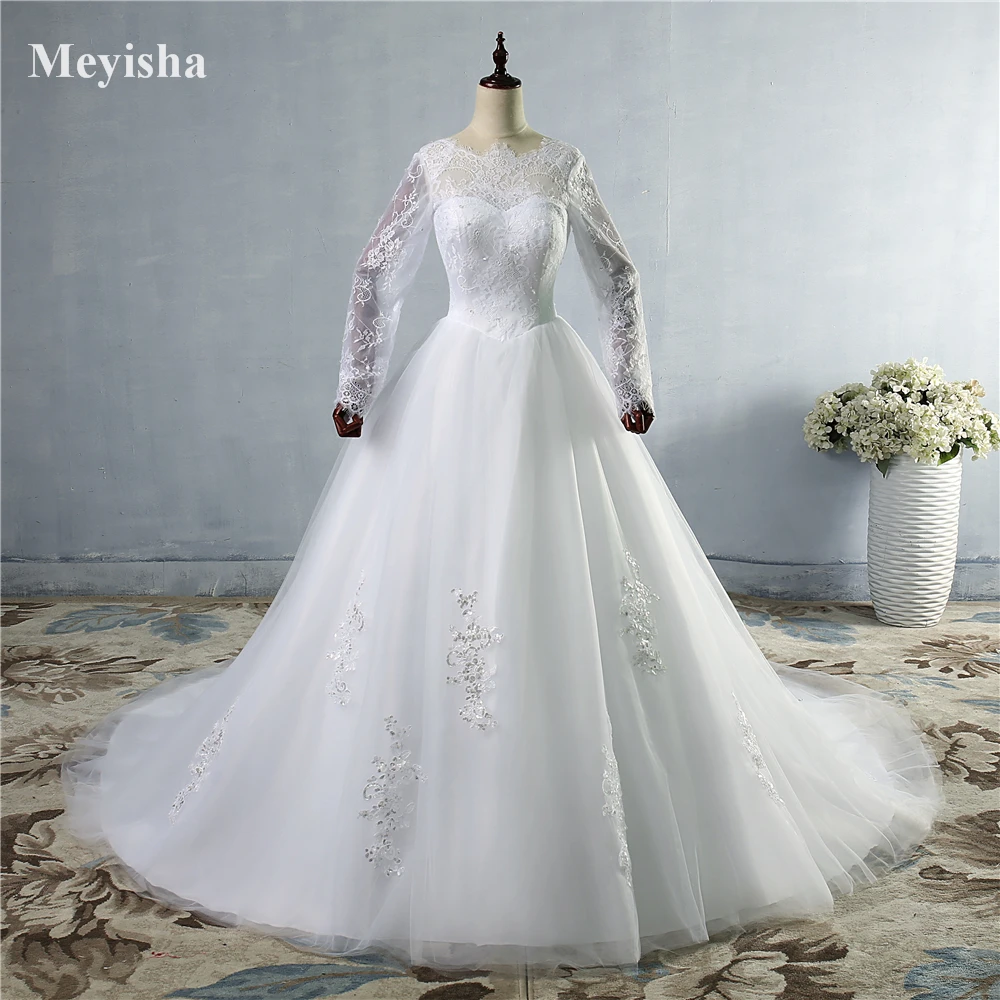 ZJ9006 Customized Design Open Back Long Sleeve Gorgeous Bridal Gown Beading Embroidery Elegant Lace Appliques 2023 Wedding Dress