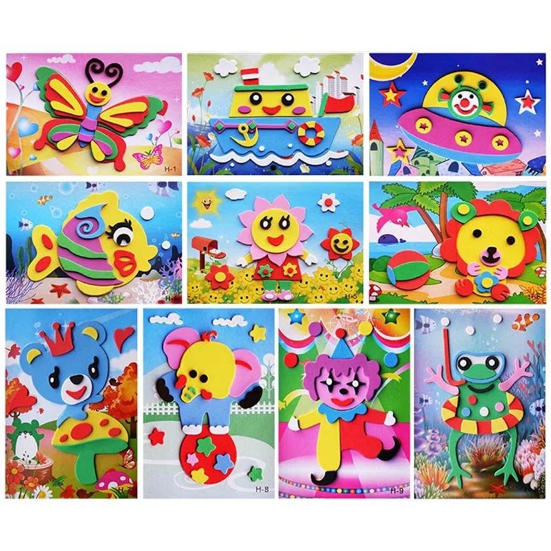 10 designs/lot DIY Cartoon 3D EVA Foam Sticker Puzzle Series Kids Multi-patterns Styles Toys for Children Birthday Gift