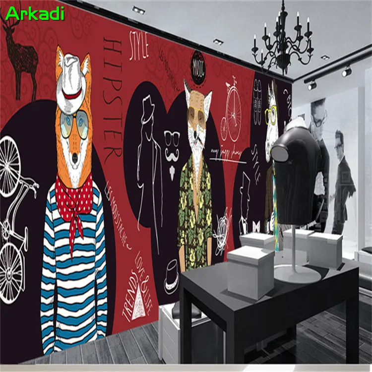 

England graffiti wallpaper creative hand-painted wood grain wallpaper personality abstract animal clothing shop cafe decorative