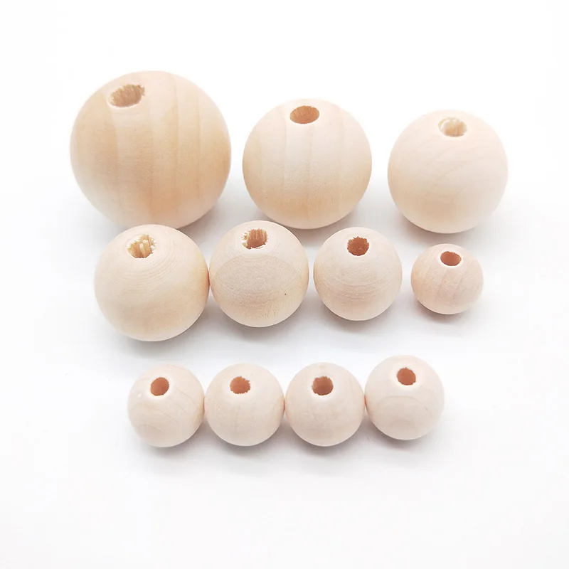 Pick-Cuentas de madera de bola Natural de 8-30mm, espaciador de madera respetuoso con el medio ambiente, pulsera de dijes DIY, accesorios para hacer