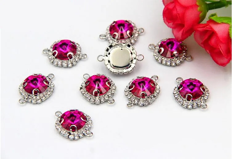 10 Uds. De pendientes de pulsera de cristal con diamantes de imitación y Base plateada, conector con cierre final, colgante para collar, fabricación