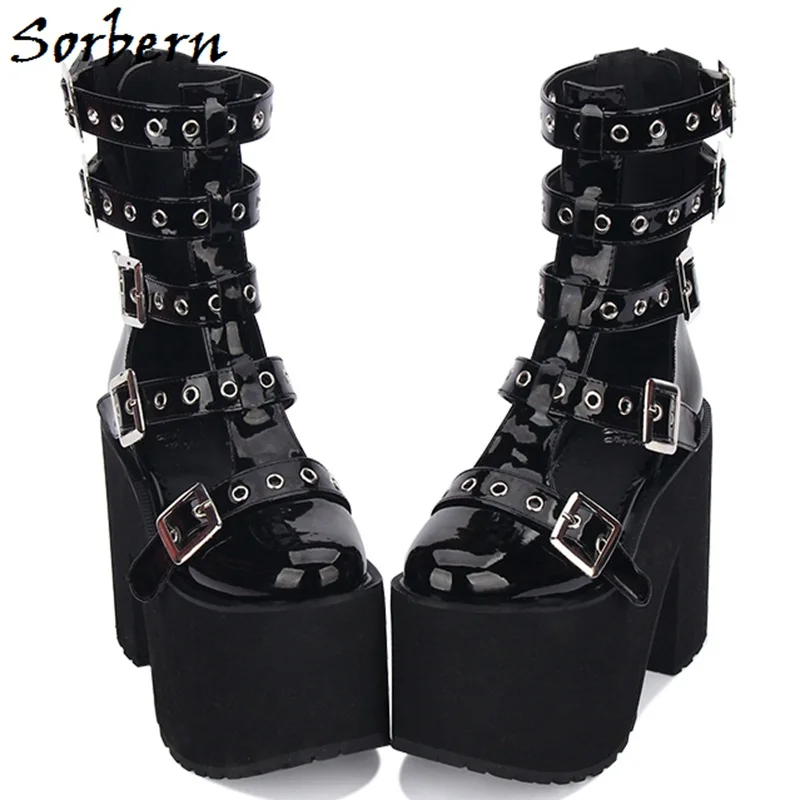 

Sorbern Studded Summer Sandals Round Toe Zipper Multi Buckle Straps Punk Stilettos Custom Color Women Shoes Size 8 Punk Sandals