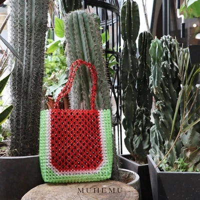 New Handmade Fashion Beaded bag Tasche perlen Lady Pearl Evening Bag Handmade luxury Handbags Female Vintage watermelon tote bag