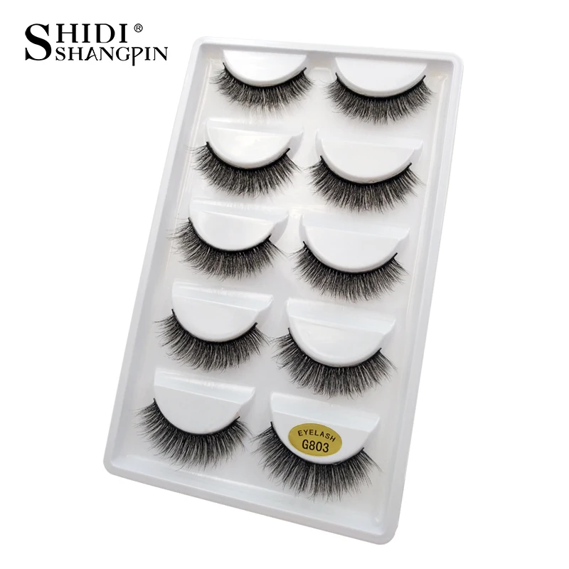 SHIDISHANGPIN 5 Paar Natürliche 3D Nerz-Wimpern, Künstliche Nerz-Wimpern, Falsche Wimpern, Volle Streifenwimpern, Cilios Faux Cils – Detail 5