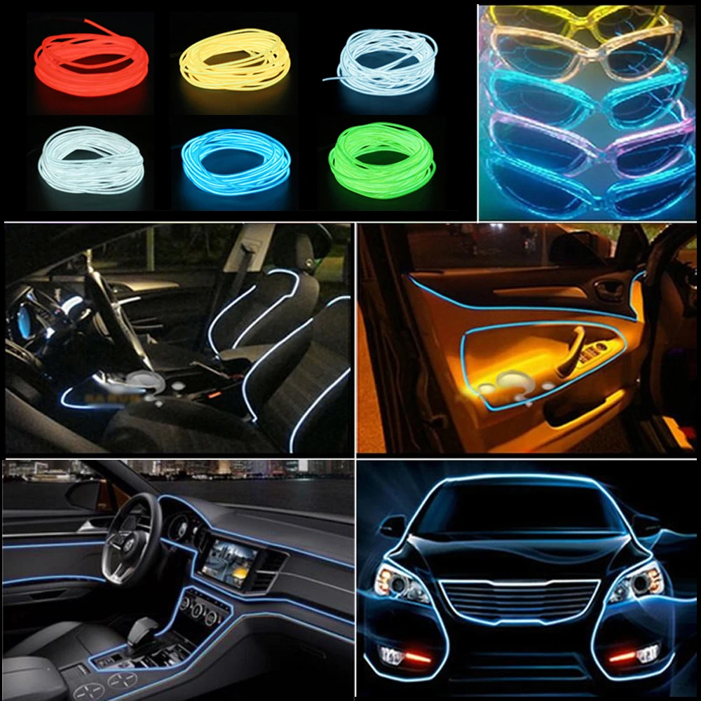 LED Neon Light 3V AA Battery Powered Glow EL Wire Rope Tape Cable Flexible LED Strip For Shoes Clothing Car Decoration