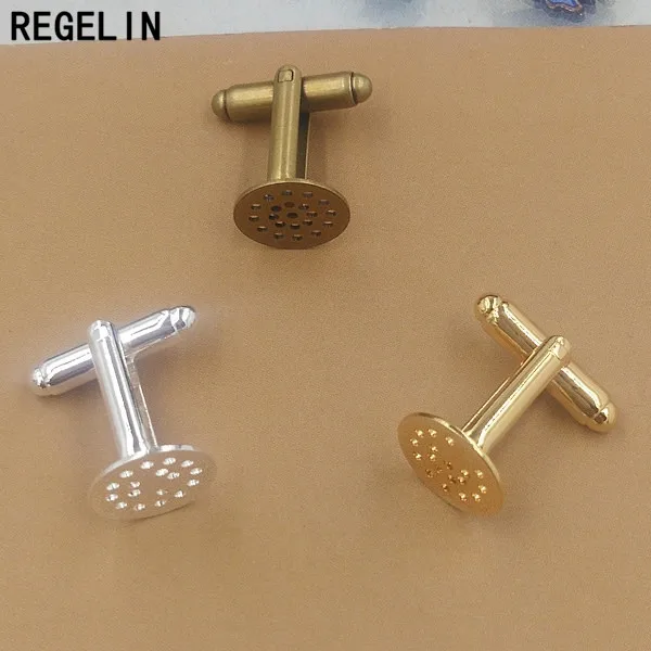 REGELIN Cufflink Blank Settings Brass Blanks Bezel Base 10pcs/lot 12mm For 12mm Cabochon Cameo DIY French Style Cufflink Marking