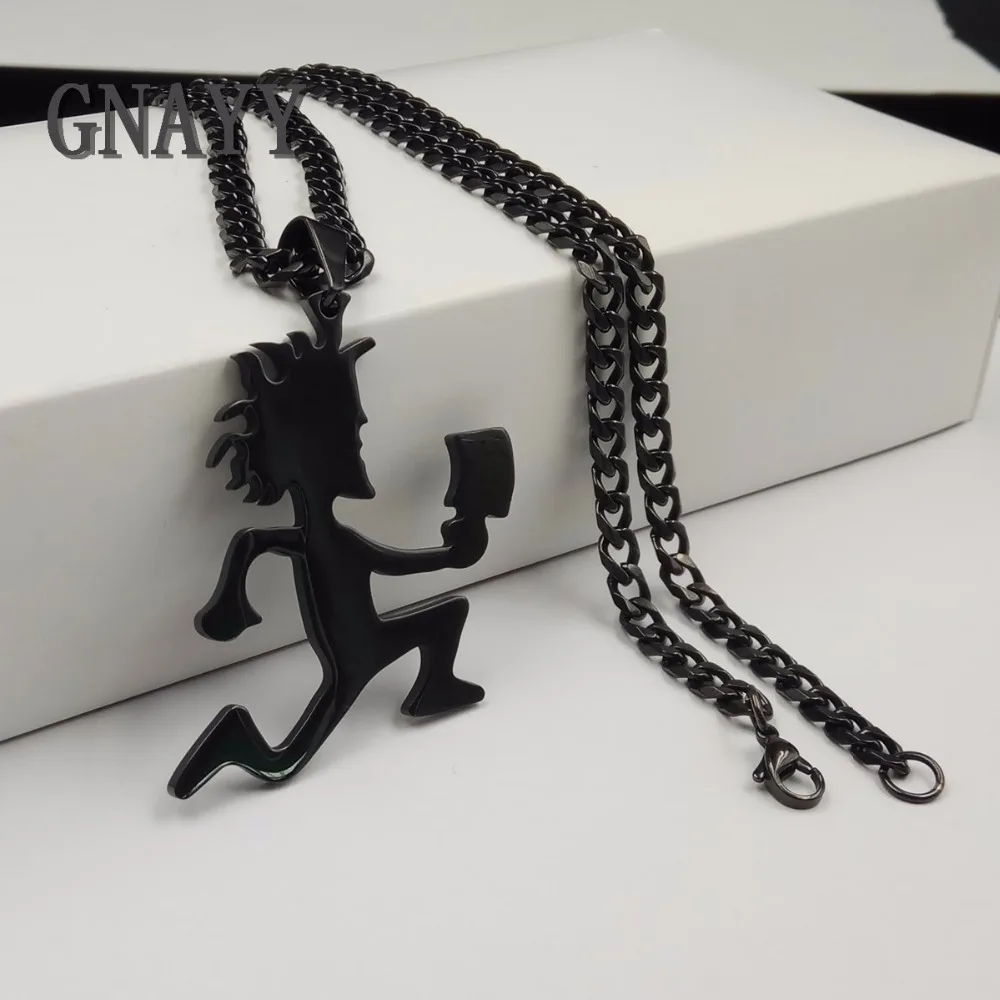 GNAYY Jewelry Men's Punk Black ICP Large 2 inch  Hatchet Man Pendant Charms stainless steel Necklace curb Chain 5mm 20-32''