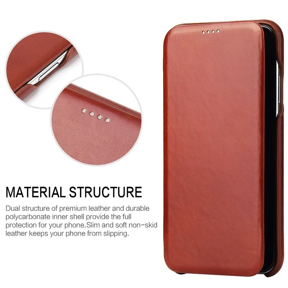 Leather Flip Cover Case for Apple iPhone 15 7 8 Plus X XR XS Max 11 12 14 Pro 13 Mini SE 2020, 100% Genuine, Wireless Charging
