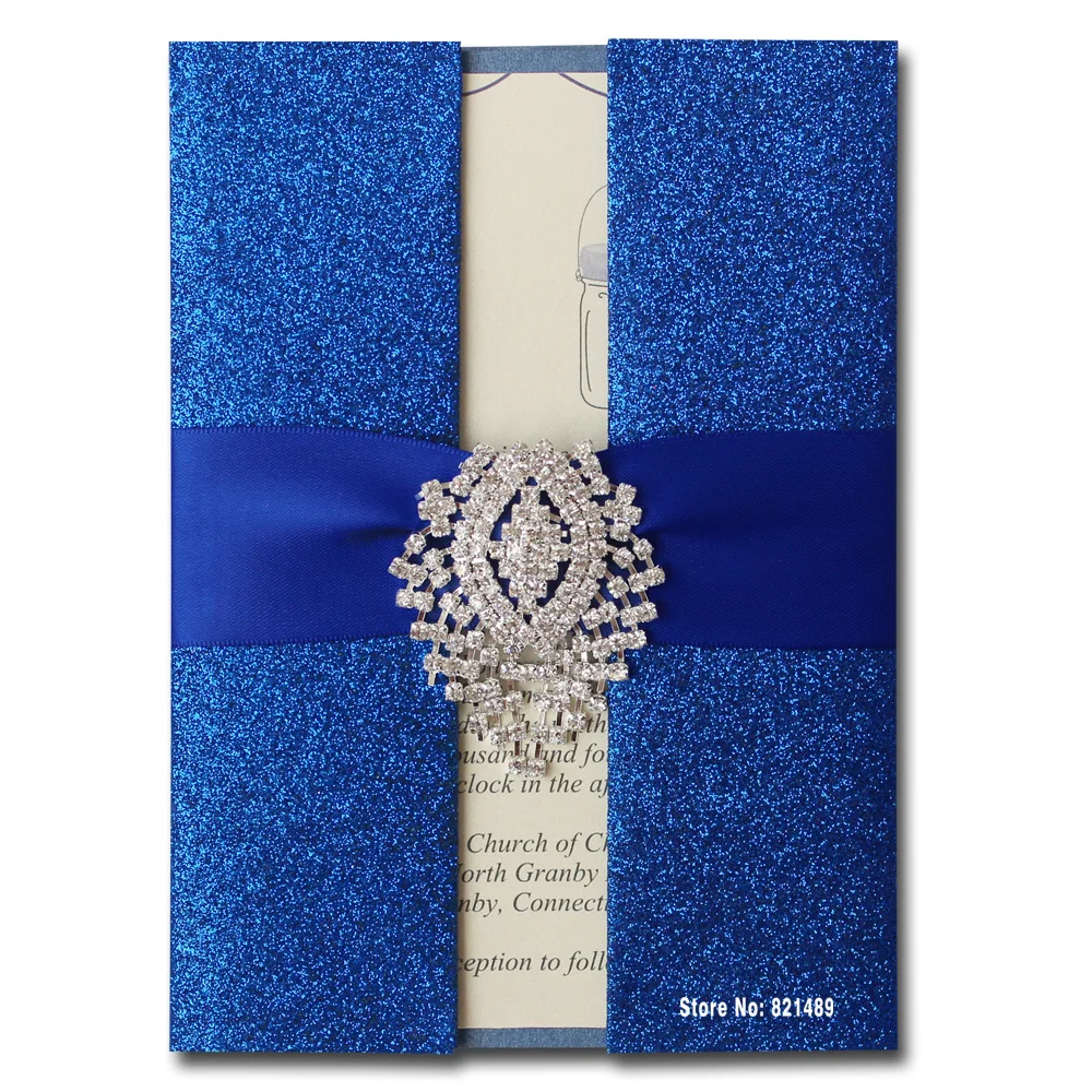 Royal Blue Wedding Invitation, Shimmer Invitation Card, Blue Invitation for Wedding - Pack of 30 image 2
