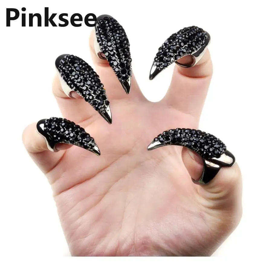 10PCS Hot Punk False Nail Jewelry Crystal Rhinestones Claw Paw Talon Finger Ring Wholesale Unisex Jewelry
