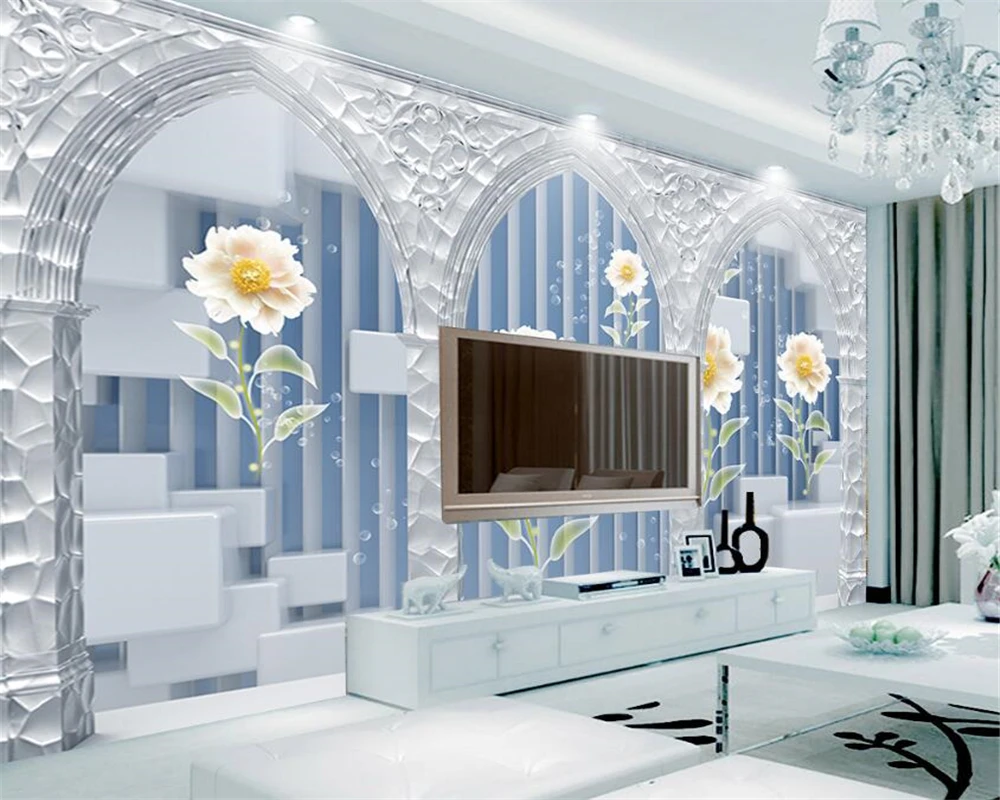 

Beibehang Large custom wallpaper European coloured glaze arch Daisy wallpaper photo sitting room TV setting wall 3d wallpaper