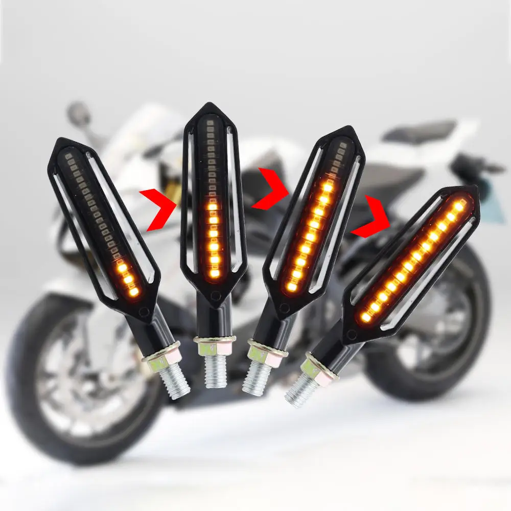 Amber Motorcycle Turn Signals Light LED Flowing Water Flashing Lights Motorcycles Blinker Indicators Red Brake Lamp With DRL