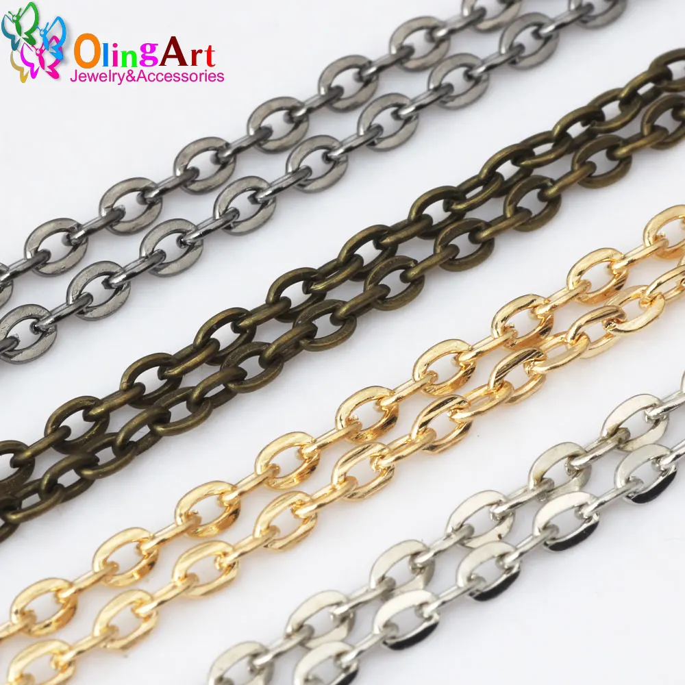 OlingArt 3 m/partia 4MM Plated KC złoty/rod/pistolet czarny/brązowy kolor płaski owal kształt krzyż Link łańcuchy DIY naszyjniki two...