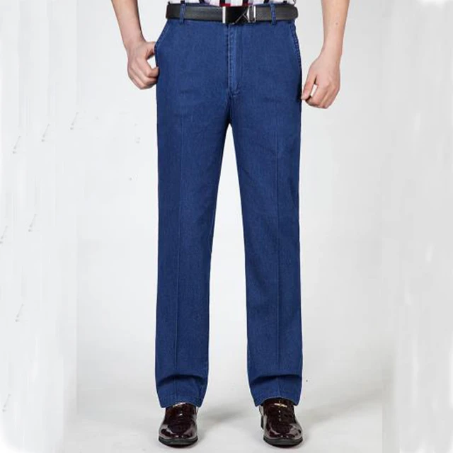 Pantalones vaqueros finos de cintura alta para hombre jeans sueltos elasticos informales de negocios ropa de calle verano 2021 AliExpress