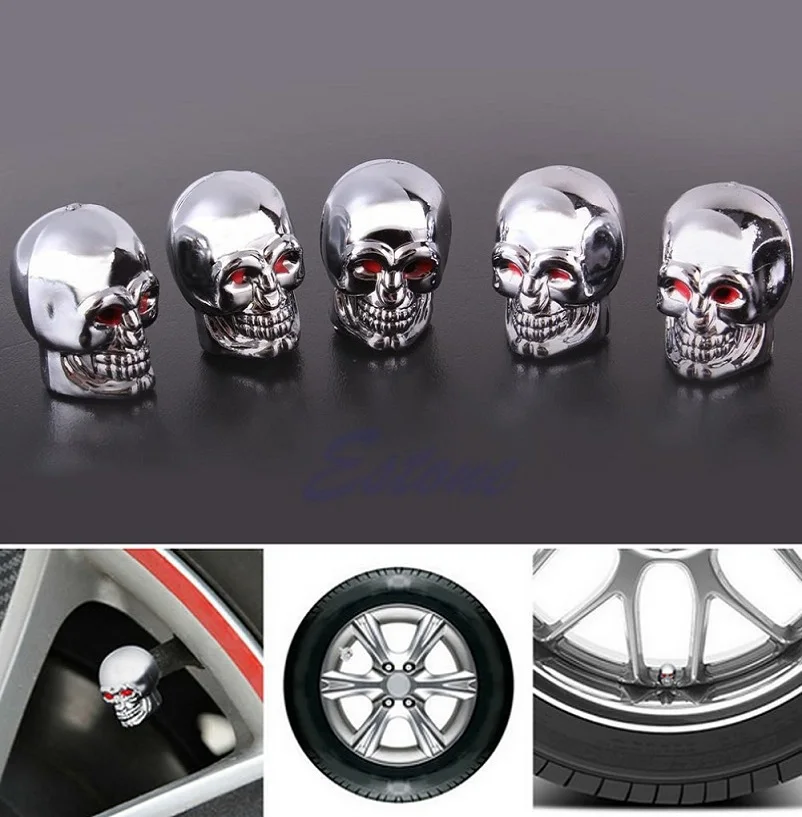 

Motorcycle Styling 5Pc Skull Tire Tyre Wheel Car Auto Valves Caps Dust Stem Cover Motocycle Bicycle