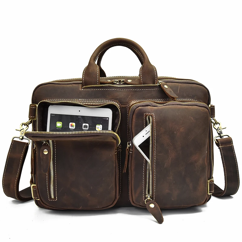 Men Genuine Leather Laptop Backpack 15\